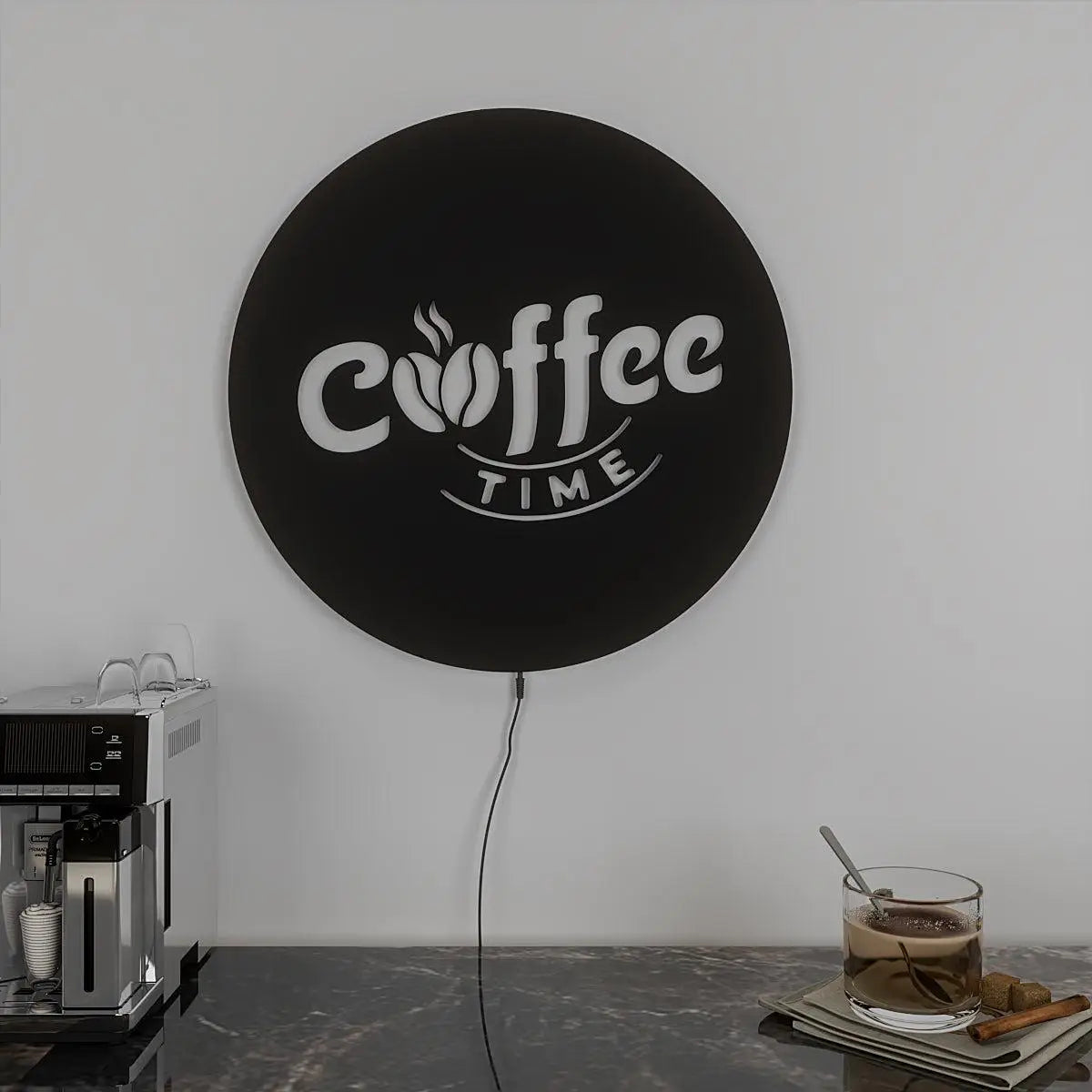 Designer Round Backlit Kitchen Wall Decor for Coffee Lovers with Remote