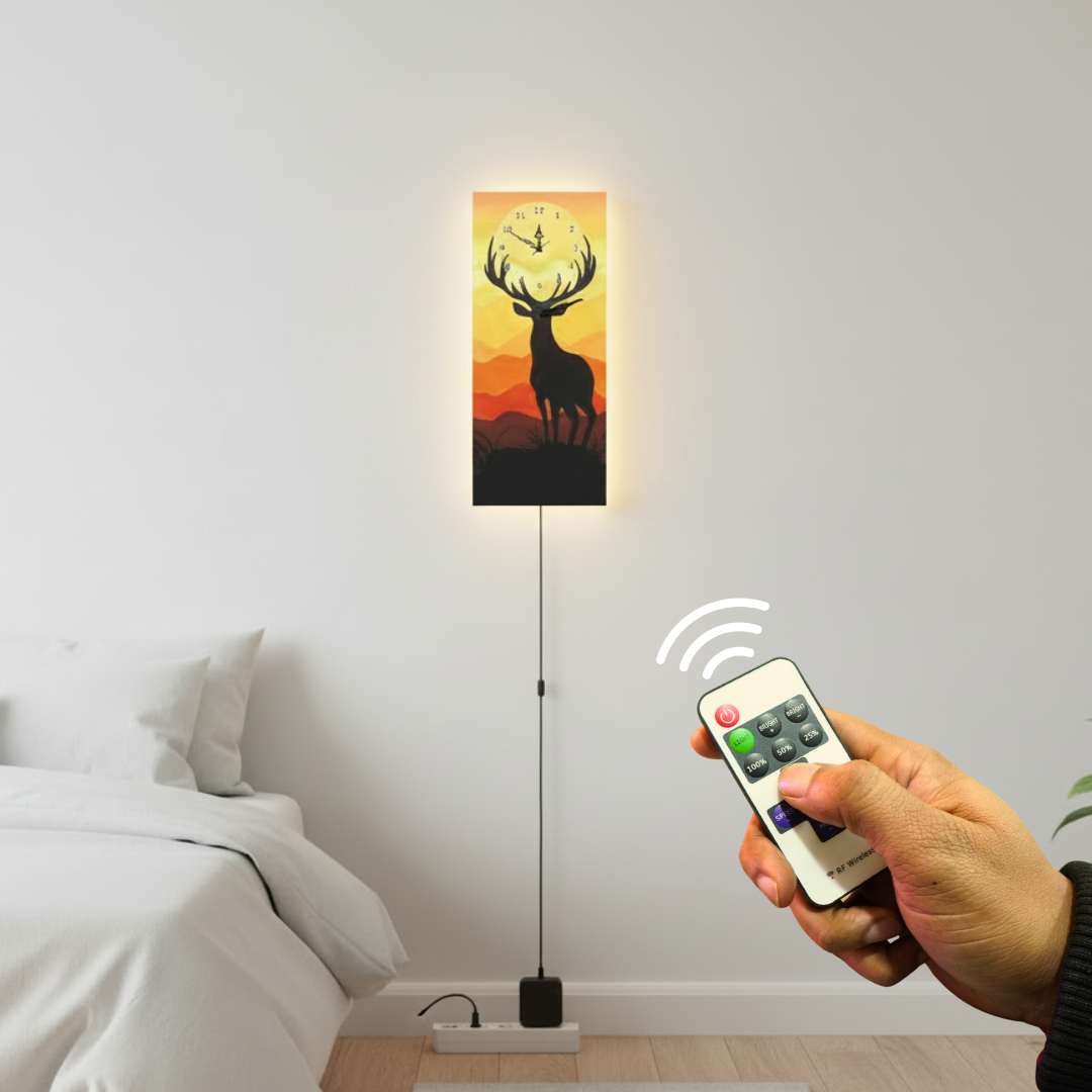 Deer Print Wall Clock With Light