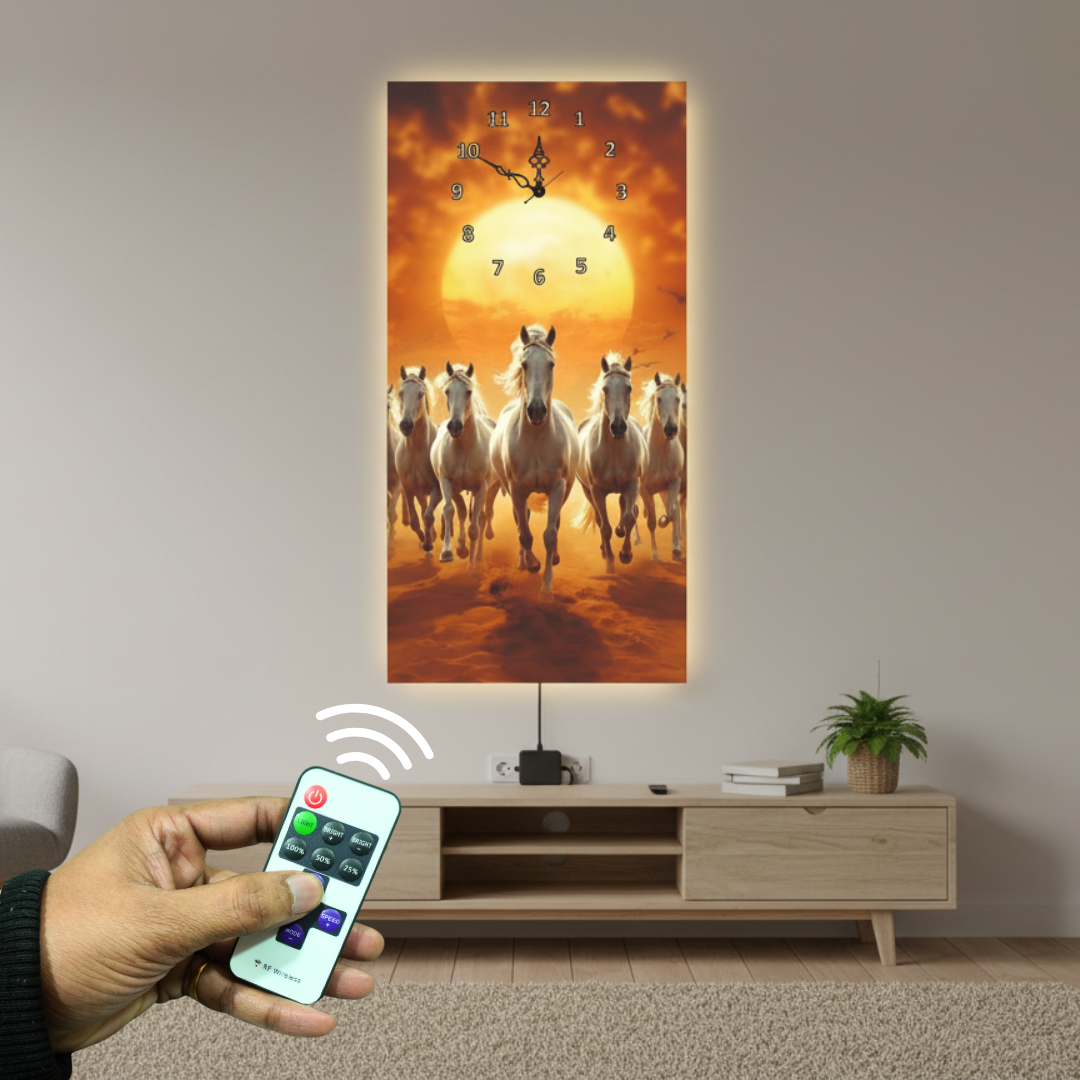 Horses Print Wall Clock With Light