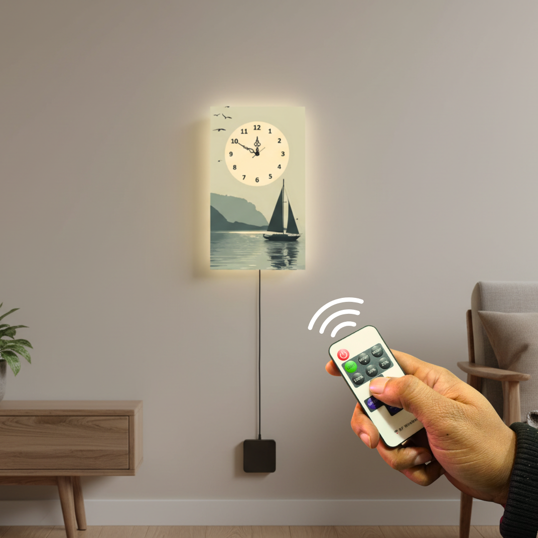 Boat Print Wall Clock With Light
