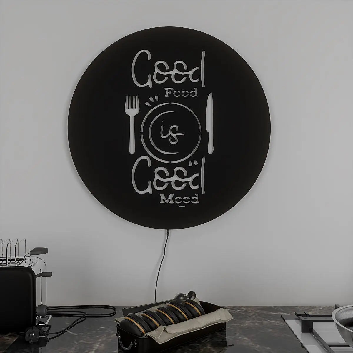 Circular 'Good Food' Backlit Wall Decor for Kitchen with Remote