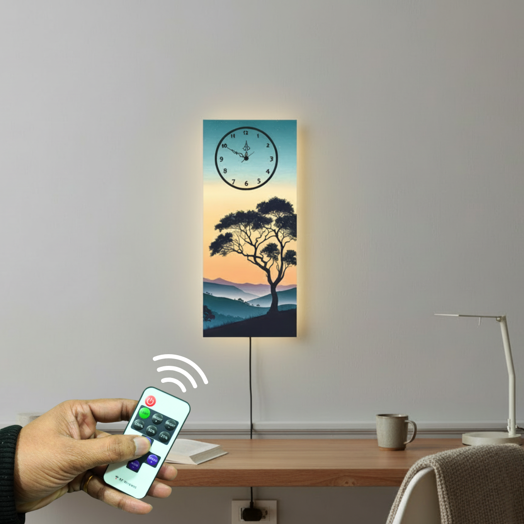 Vibrant Tree Printed Wall Clock With Light