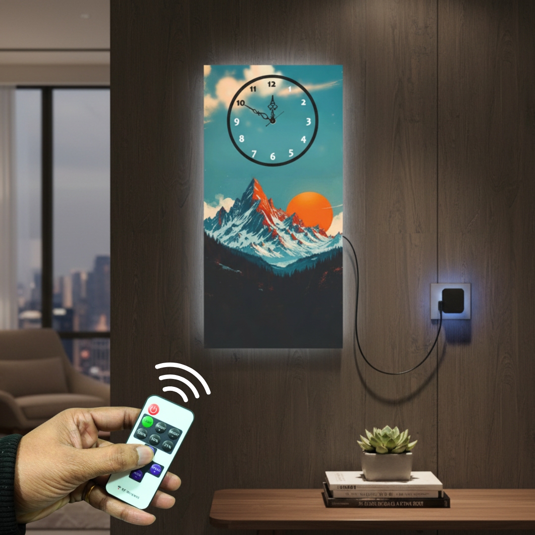 Mountain Print Wall Clock With Light