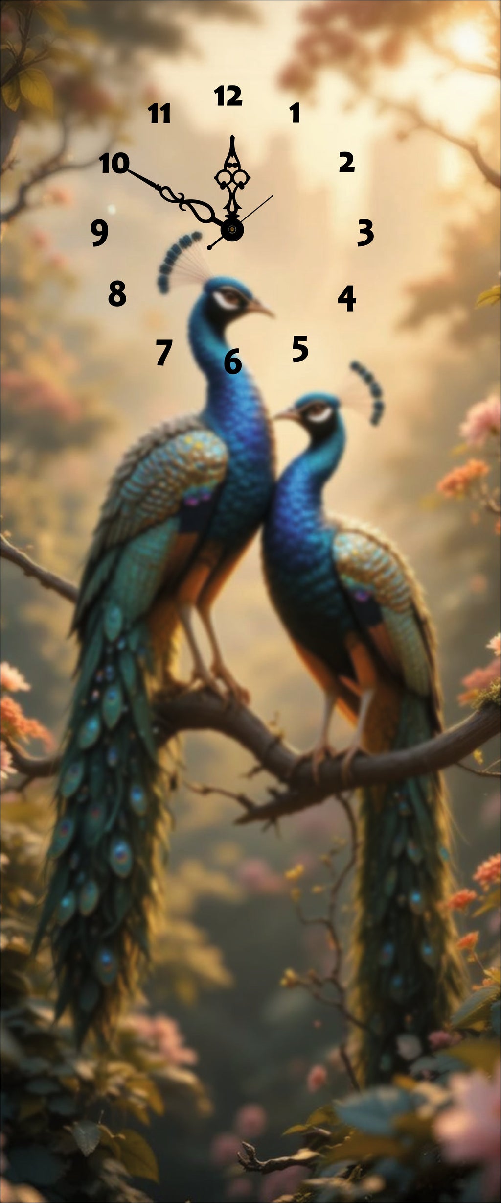 Peacocks Print Wall Clock With Light