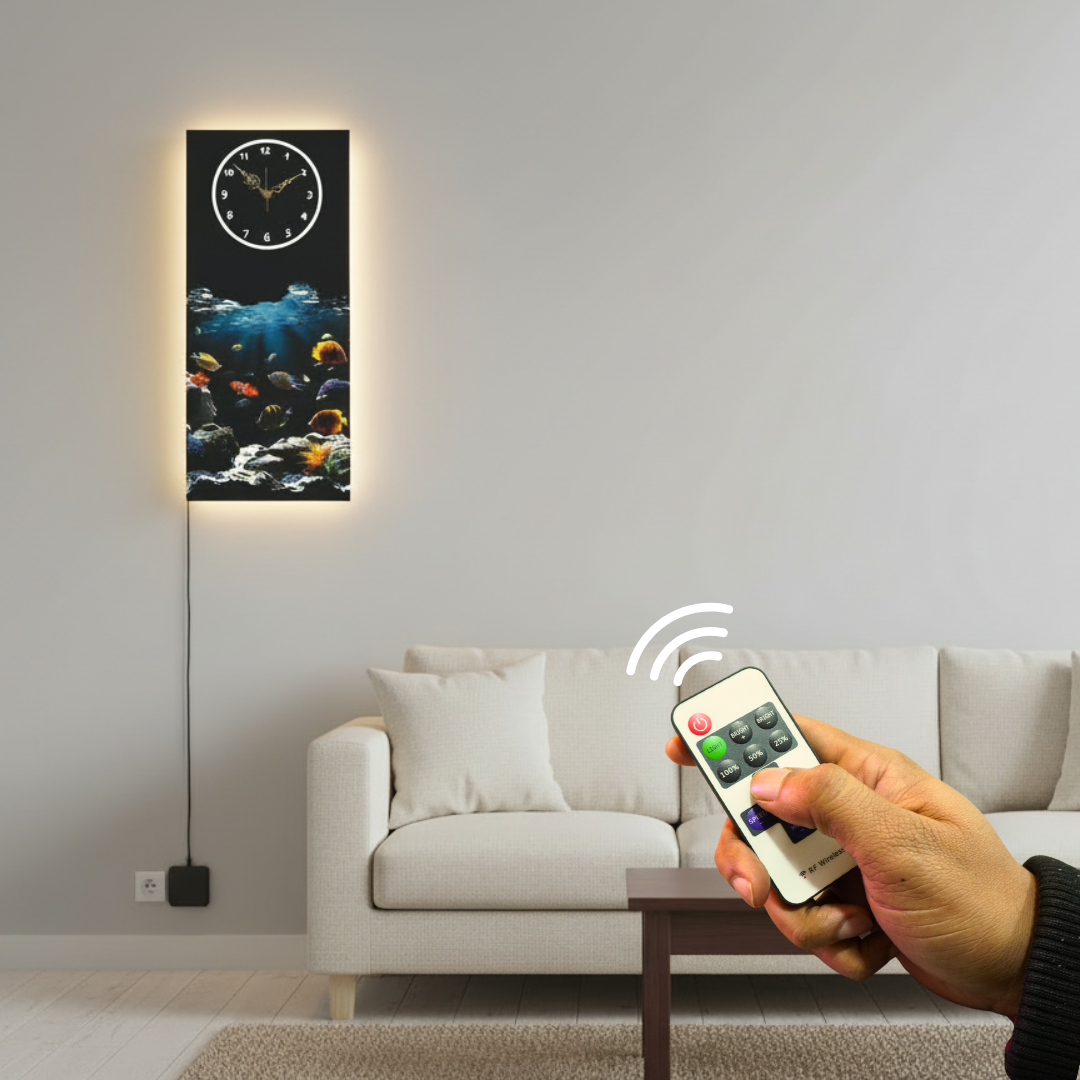 Fish Print Wall Clock With Light