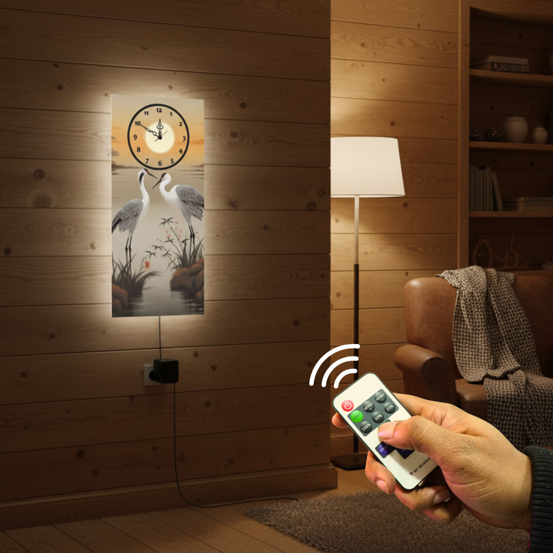 Cranes printed Wall Clock With Light