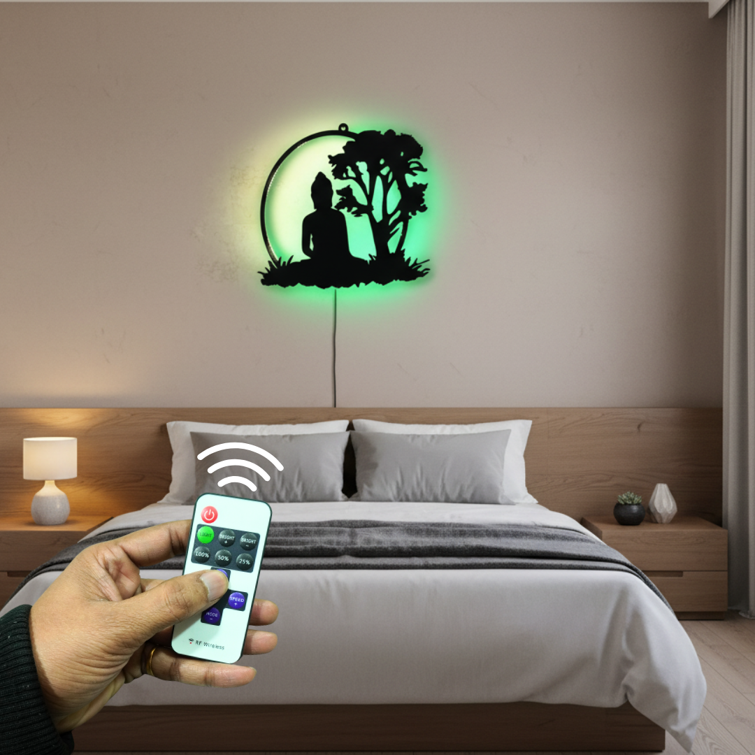 Gautam Budha Black Cutout Photo Frame With Light and Remote