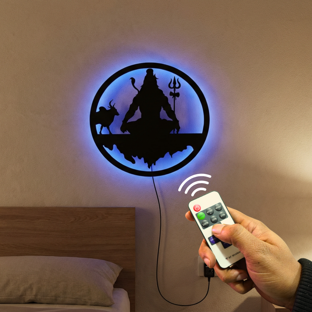 Shiv Ji Black Cutout Photo Frame With Light and Remote