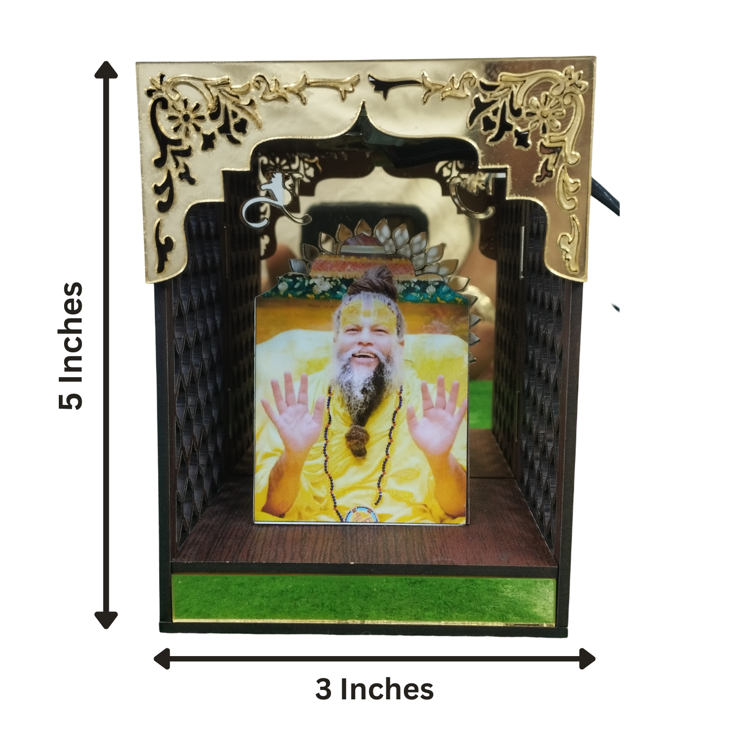 Premanand Ji Maharaj Golden Acrylic Mandir With RGB Lights 5 Inches