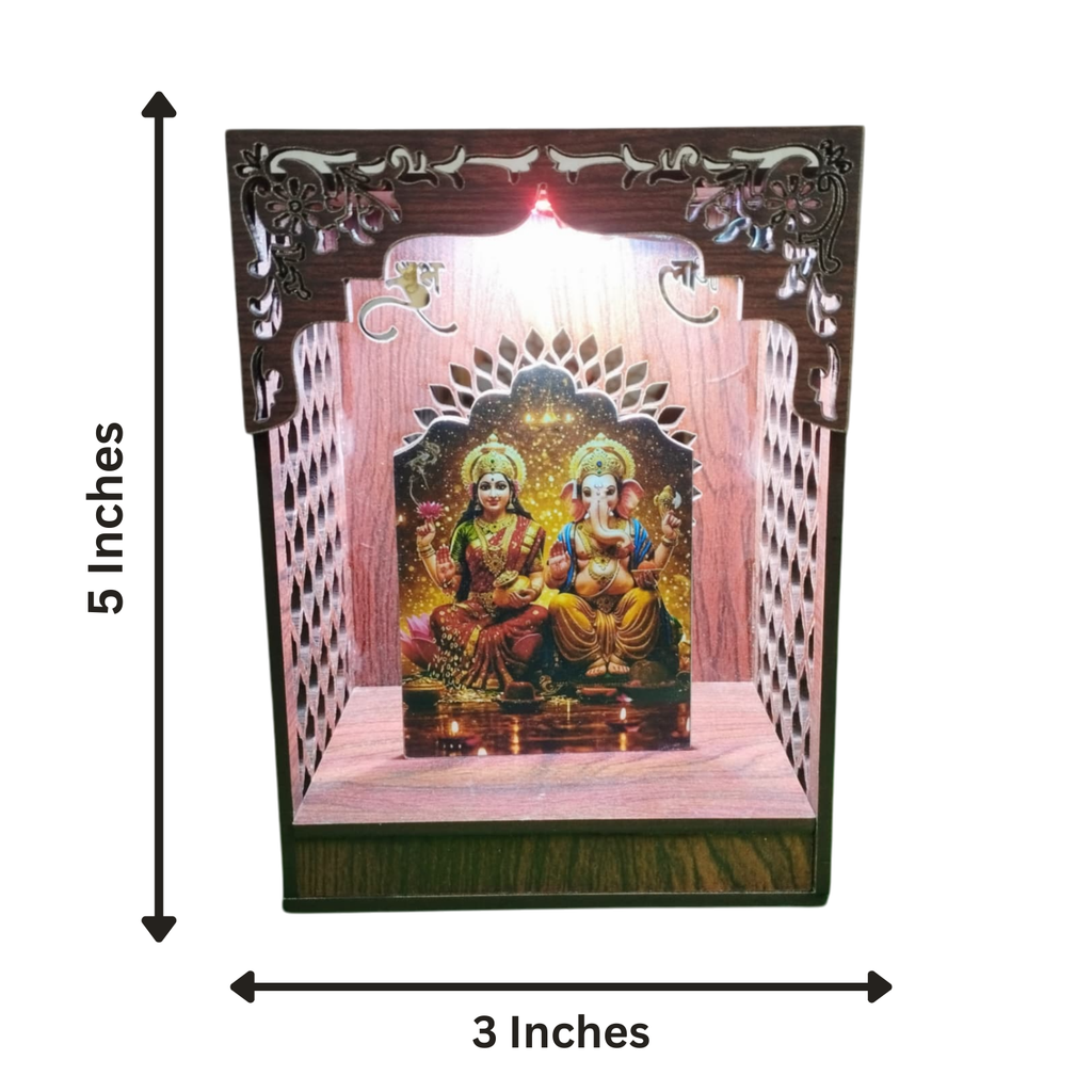 Lakshmi Ganesh Ji Mandir Wooden Lamination MDF With RGB Lights 5 Inches