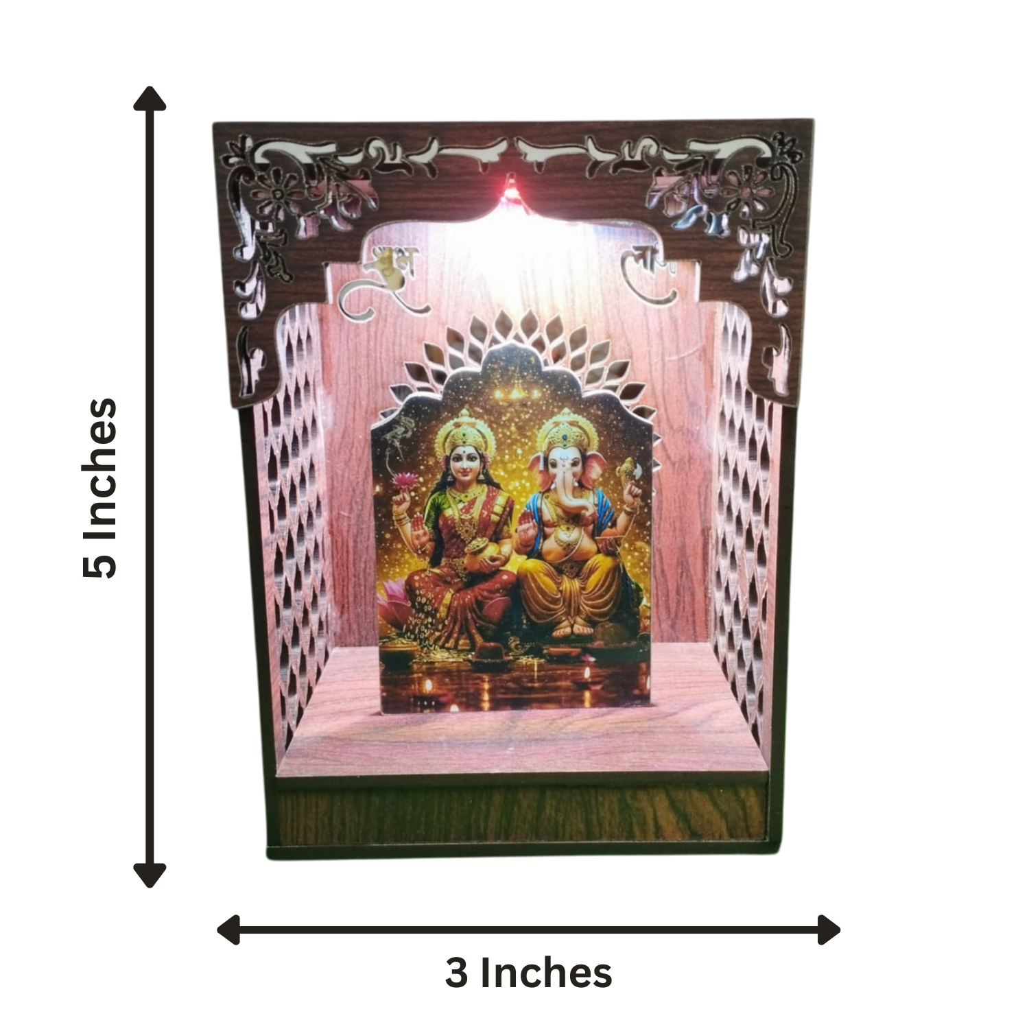 Lakshmi Ganesh Ji Mandir Wooden Lamination MDF With RGB Lights 5 Inches