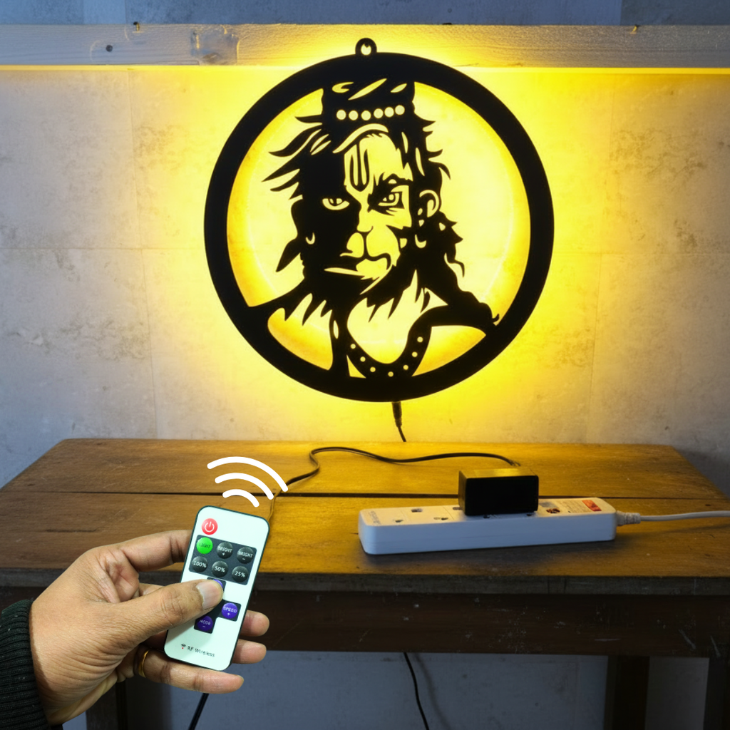 Hanuman Ji Black Cutout Photo Frame With Light and Remote