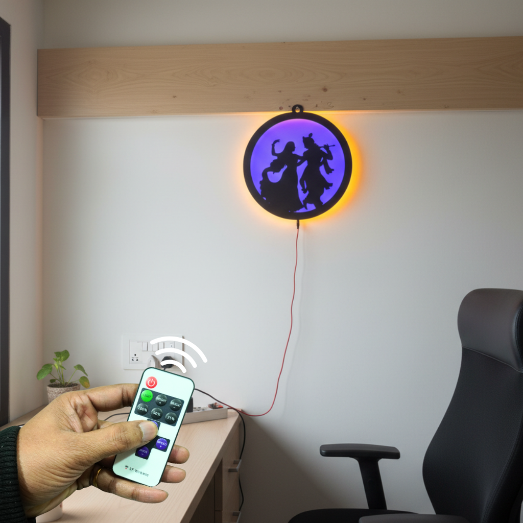 Radha Krishna Black Cutout Photo Frame With Light and Remote