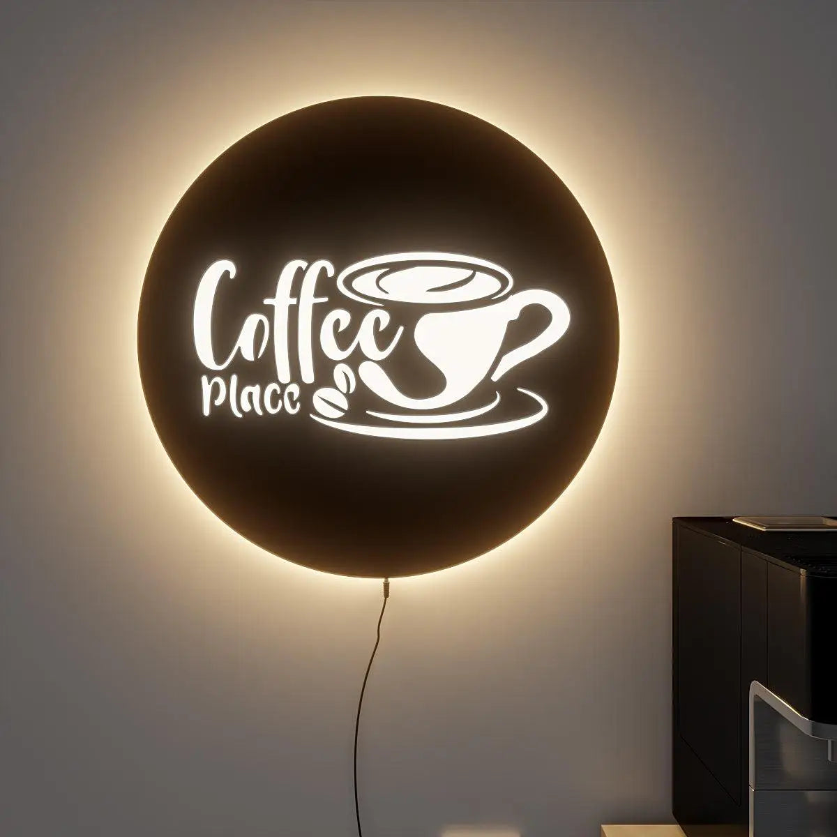 Circular Backlit Kitchen Wall Decor for Coffee Lovers With Remote