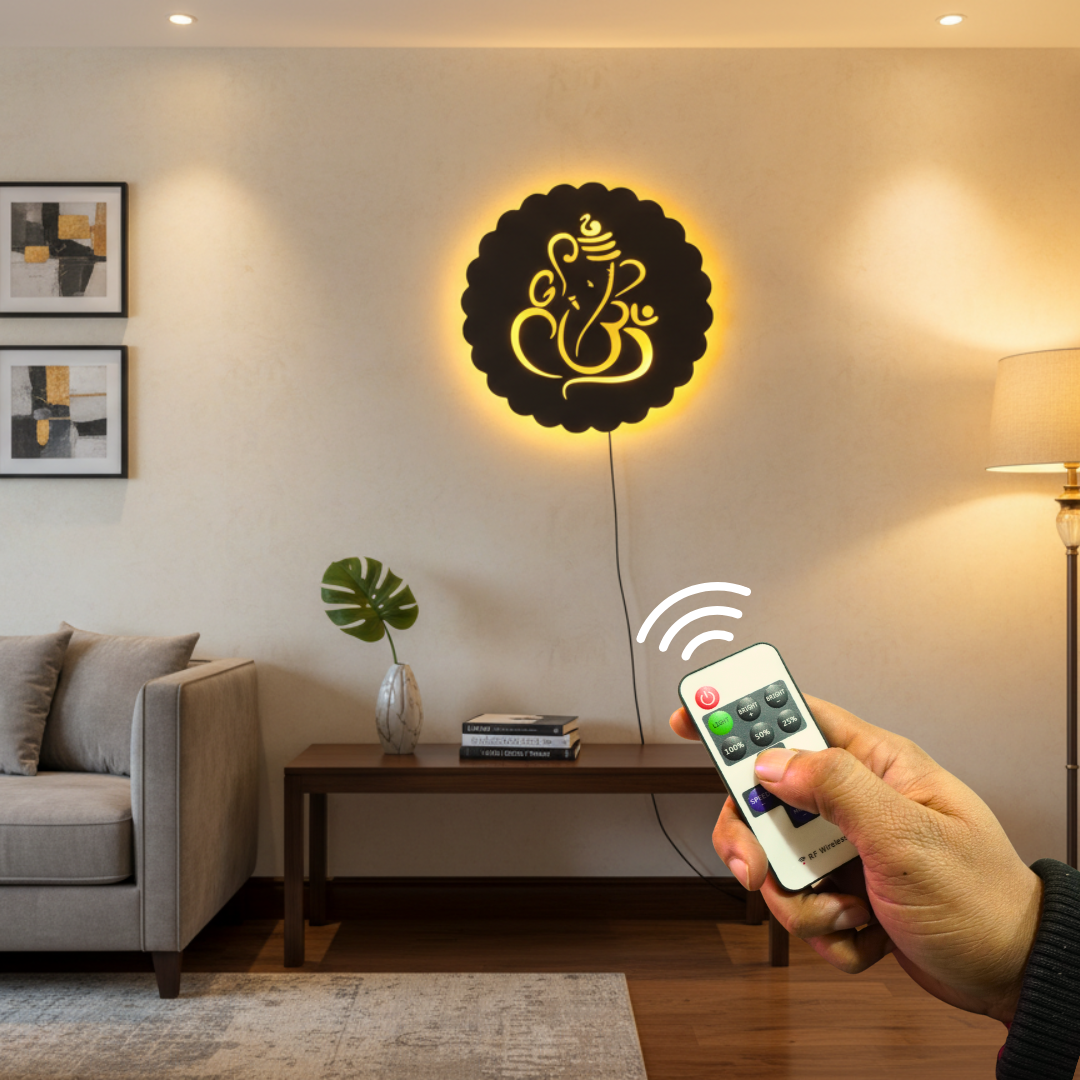 Ganesh Black Cutout Photo Frame With Light and Remote