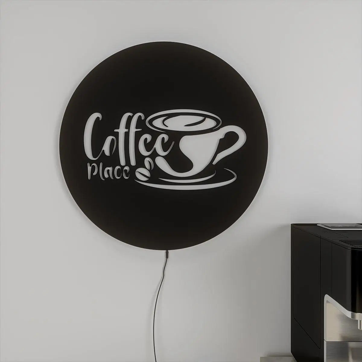 Circular Backlit Kitchen Wall Decor for Coffee Lovers With Remote