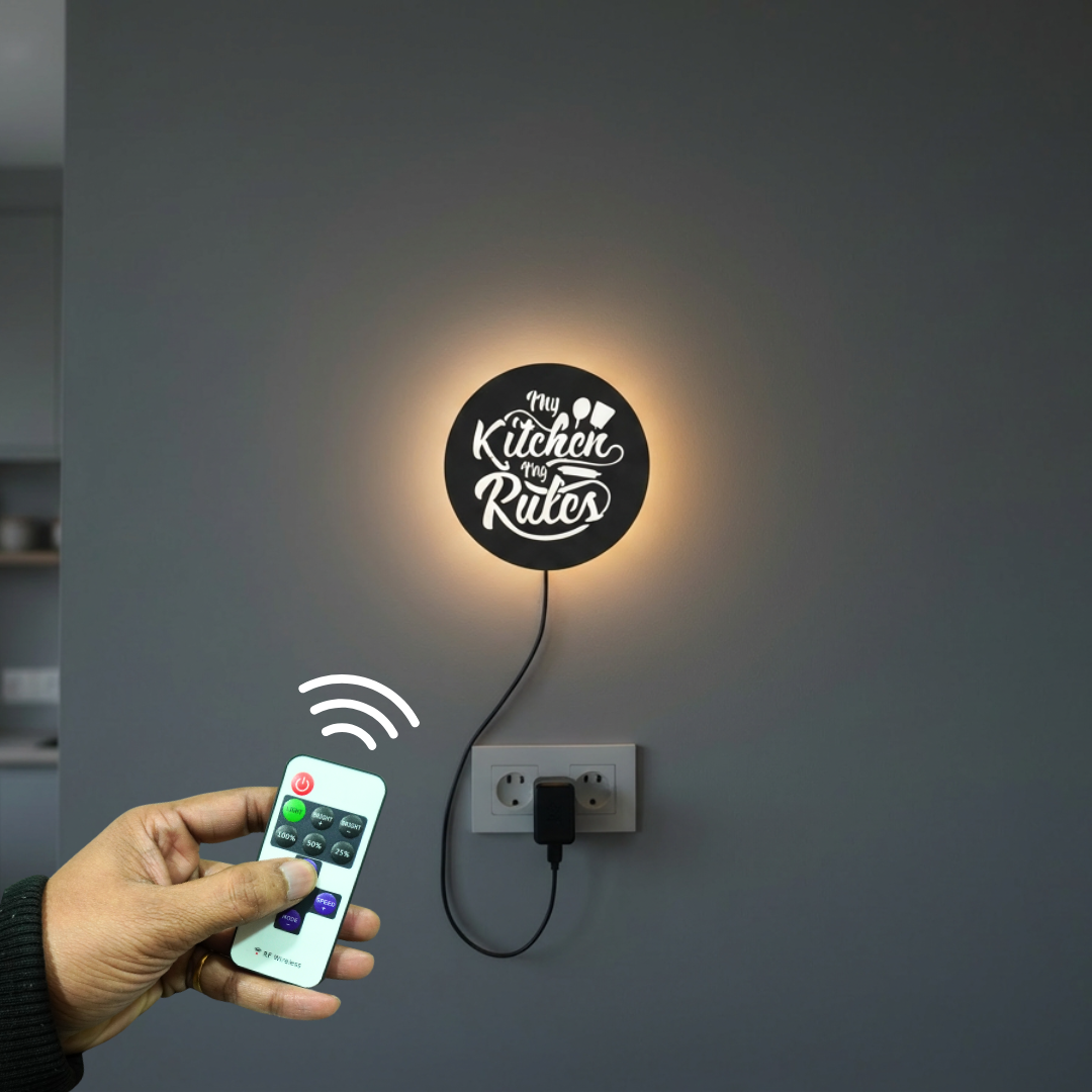 High-Quality 'My Kitchen My Rules' Backlit Wall Decor for Kitchen Decor