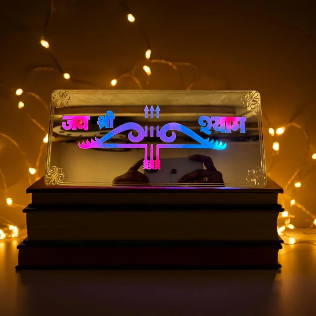 Gold Diwali Gift Item Decorative Light Jai Shree Shyam Red Green Blue Light Blinking - Gift With Smile