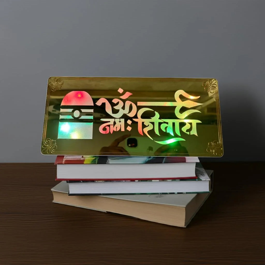 Gold Diwali Gift Item Decorative Light Om Namah Shivai Red Green Blue Light Blinking - Gift With Smile