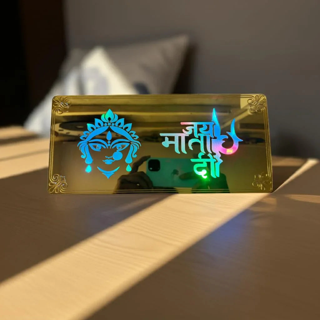 Gold Diwali Gift Item Decorative Light Jai MATA Di Red Green Blue Light Blinking - Gift With Smile