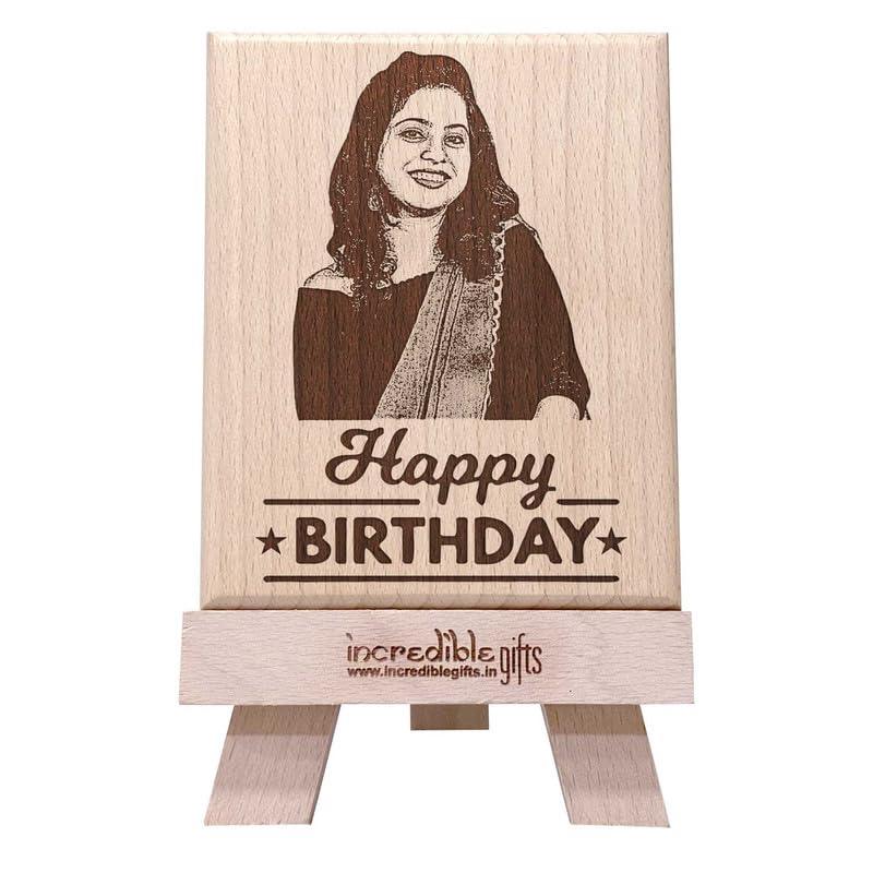 Personalized Wooden Engraved Birthday Frame With Picture (5x4 Inches, Wood), Tabletop Rectangular - Gift With Smile