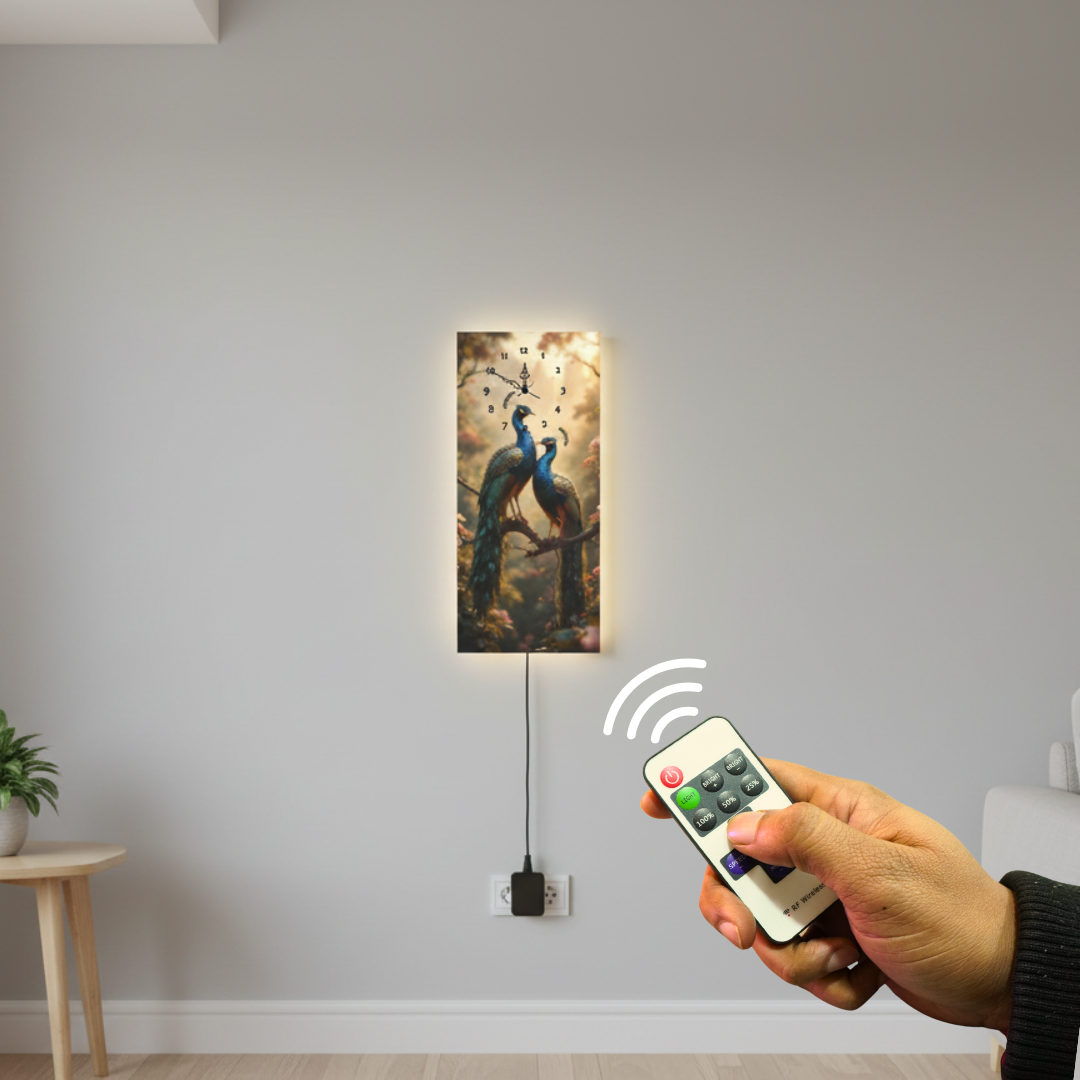 Peacocks Print Wall Clock With Light