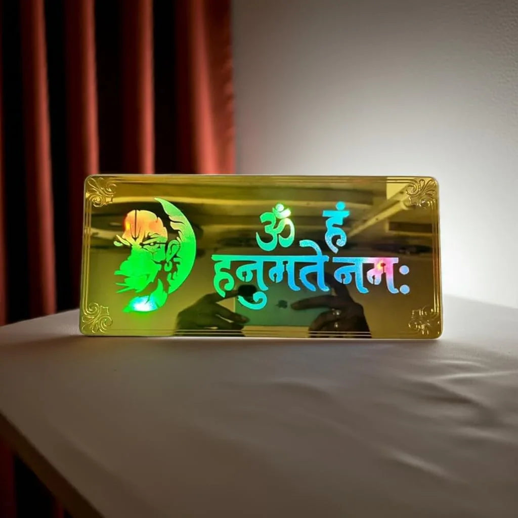 Gold Diwali Gift Item Decorative Light Om Hanumante Namaha Red Green Blue Light Blinking - Gift With Smile