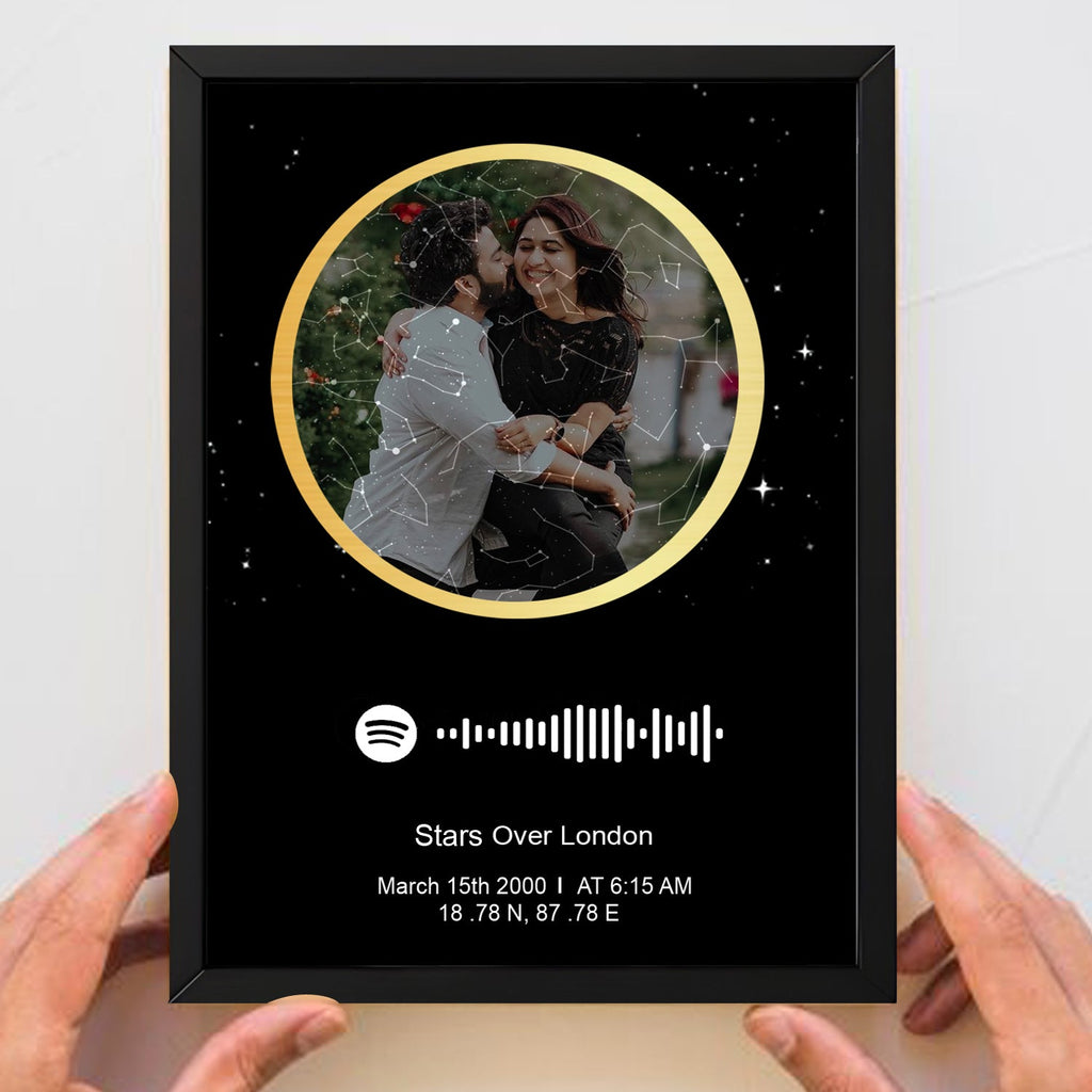 Personalized Photo Spotify Star Map With Black Border