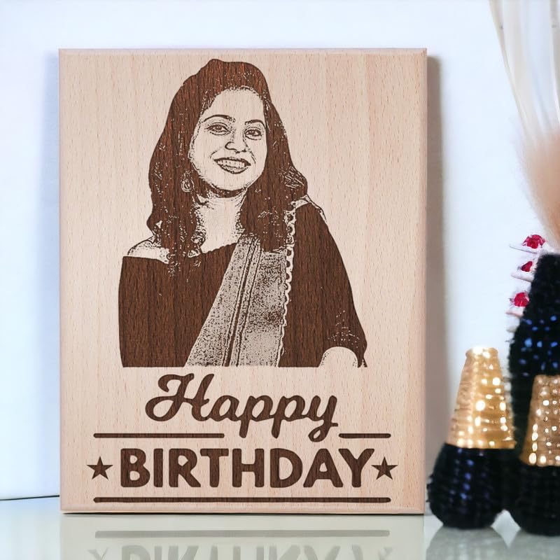 Personalized Wooden Engraved Birthday Frame With Picture (5x4 Inches, Wood), Tabletop Rectangular