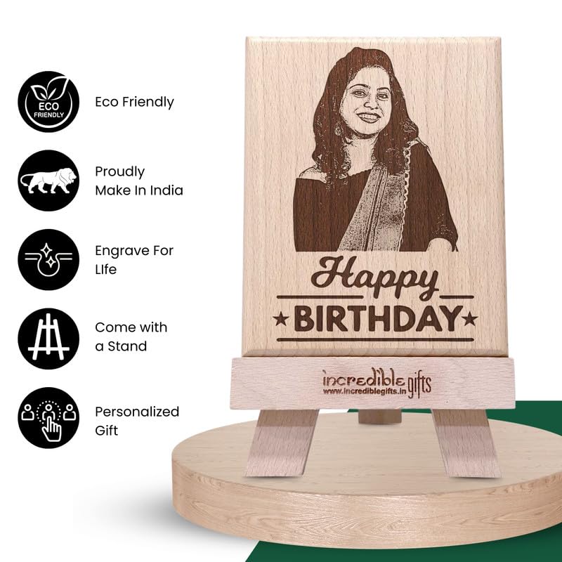 Personalized Wooden Engraved Birthday Frame With Picture (5x4 Inches, Wood), Tabletop Rectangular