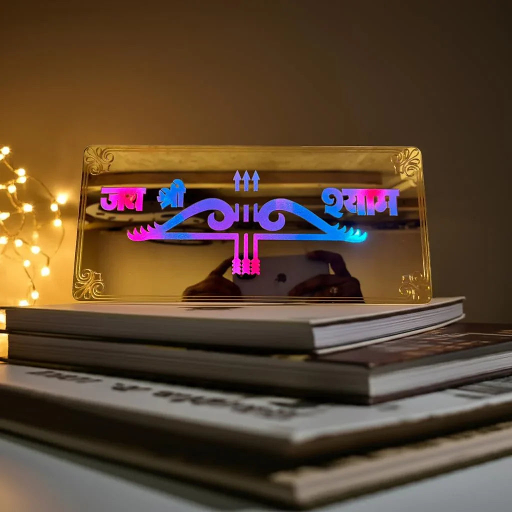Gold Diwali Gift Item Decorative Light Jai Shree Shyam Red Green Blue Light Blinking - Gift With Smile