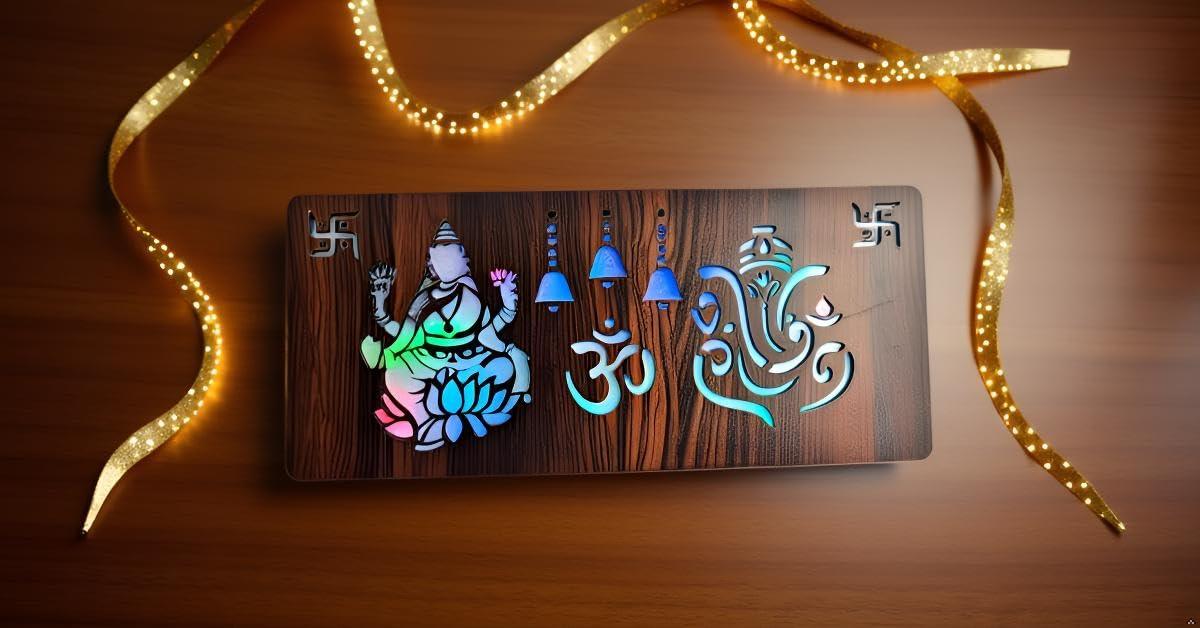 Diwali Gift Item Decorative Light Lakshmi Ganesh Red Green Blue Light Blinking - Gift With Smile