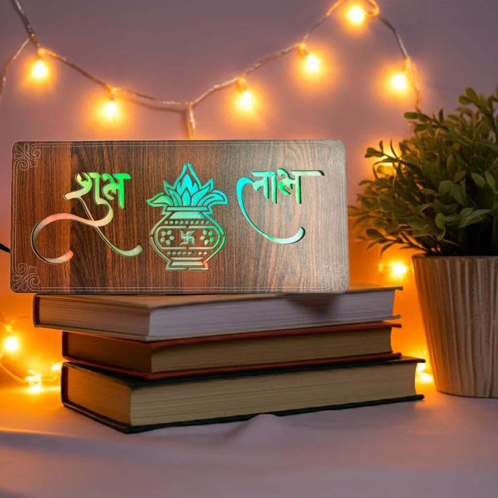 Diwali Gift Item Decorative Light Subh Labh Red Green Blue Light Blinking - Gift With Smile
