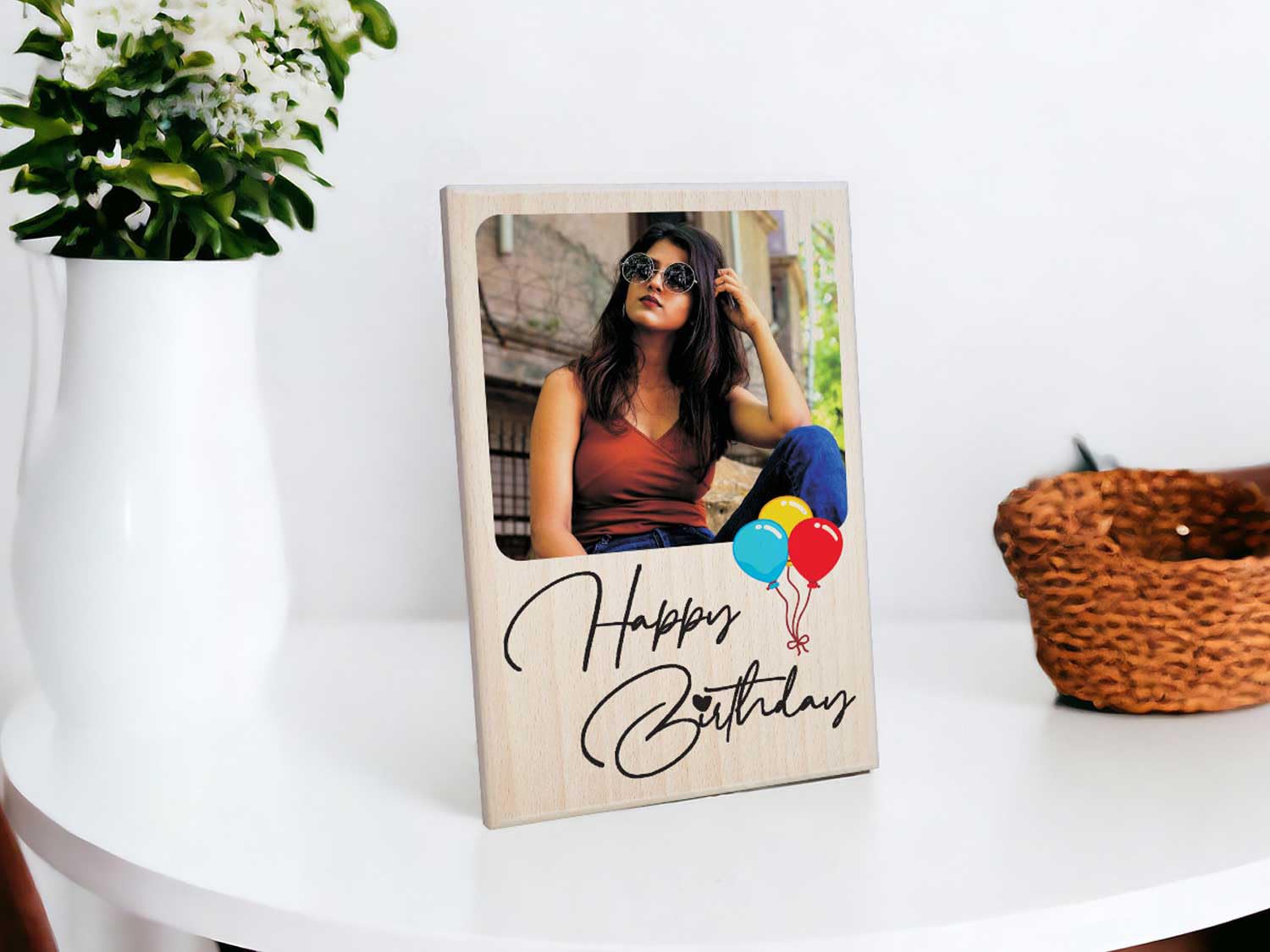 Personalized Wooden Engraved Birthday Frame With Picture (5x4 Inches, Wood), Tabletop Rectangular
