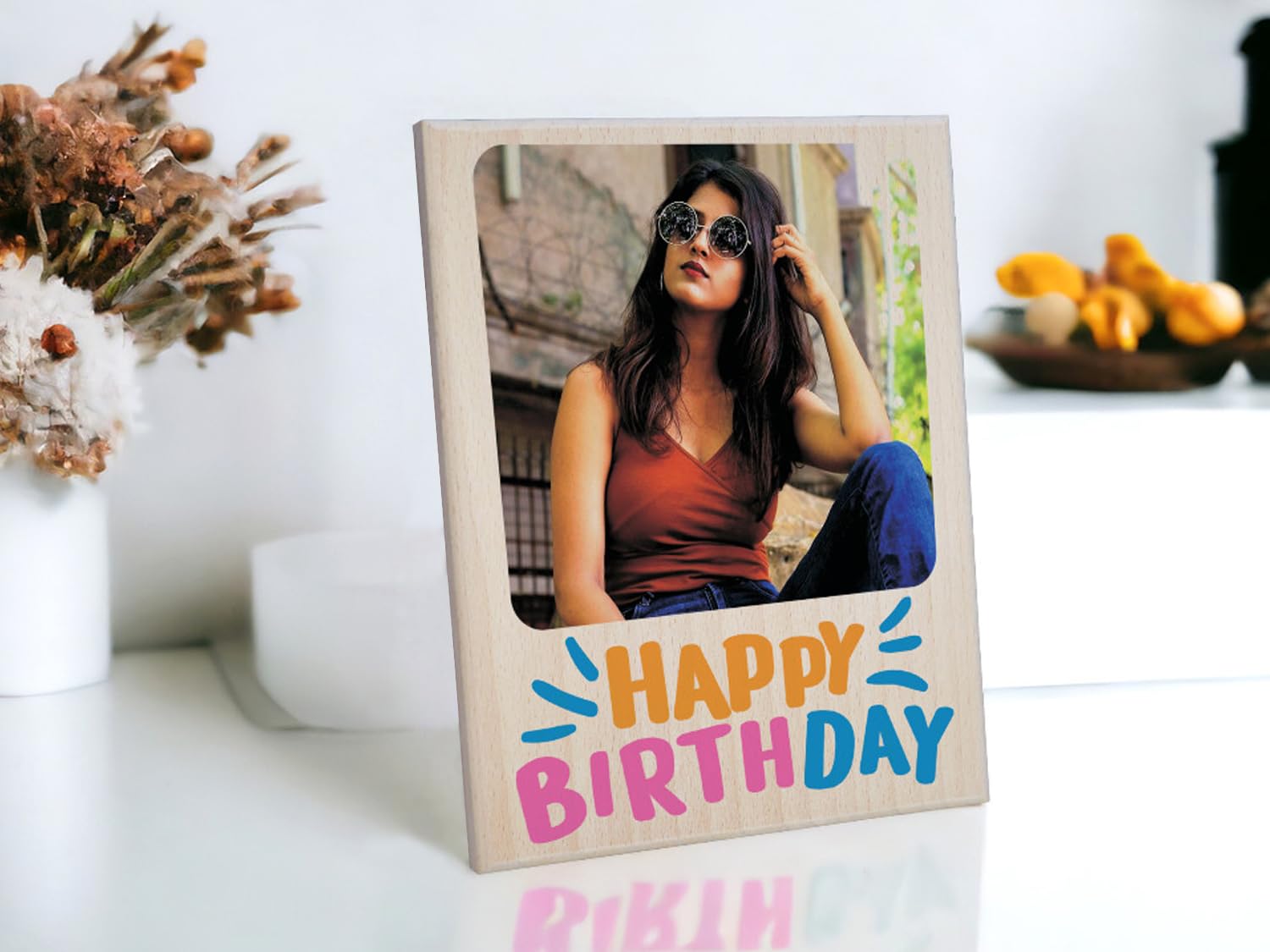 Personalized Wooden Engraved Birthday Frame With Picture (5x4 Inches, Wood), Tabletop Rectangular