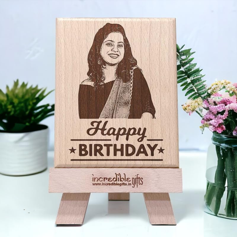 Personalized Wooden Engraved Birthday Frame With Picture (5x4 Inches, Wood), Tabletop Rectangular