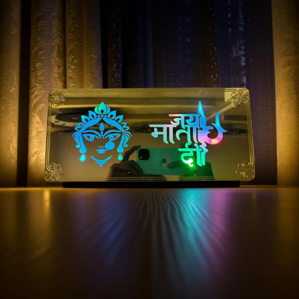 Gold Diwali Gift Item Decorative Light Jai MATA Di Red Green Blue Light Blinking - Gift With Smile