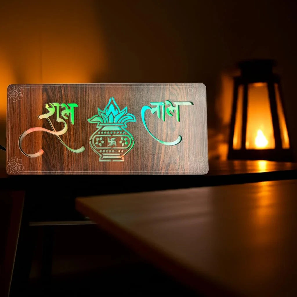Diwali Gift Item Decorative Light Subh Labh Red Green Blue Light Blinking - Gift With Smile