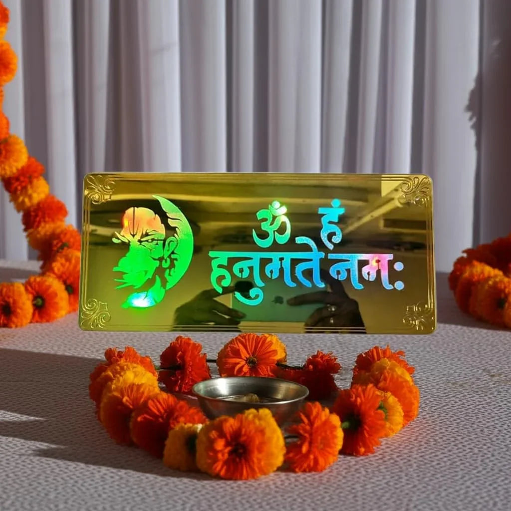 Gold Diwali Gift Item Decorative Light Om Hanumante Namaha Red Green Blue Light Blinking - Gift With Smile
