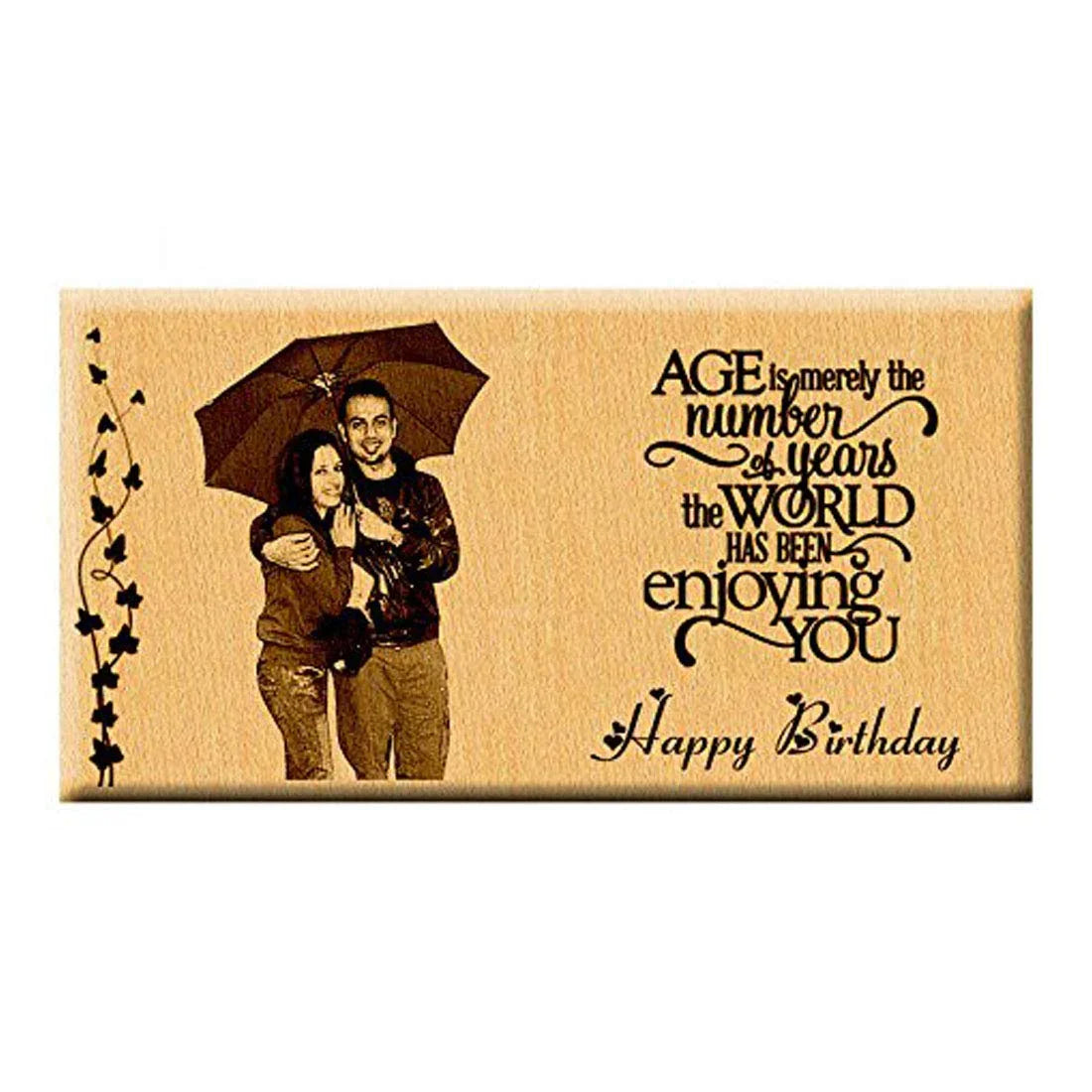 Personalized Wooden Engraved Birthday Frame With Picture (5x4 Inches, Wood), Tabletop Rectangular - Gift With Smile