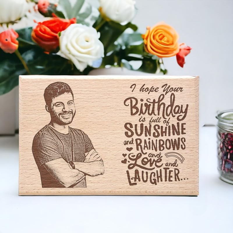 Personalized Wooden Engraved Birthday Frame With Picture (5x4 Inches, Wood), Tabletop Rectangular