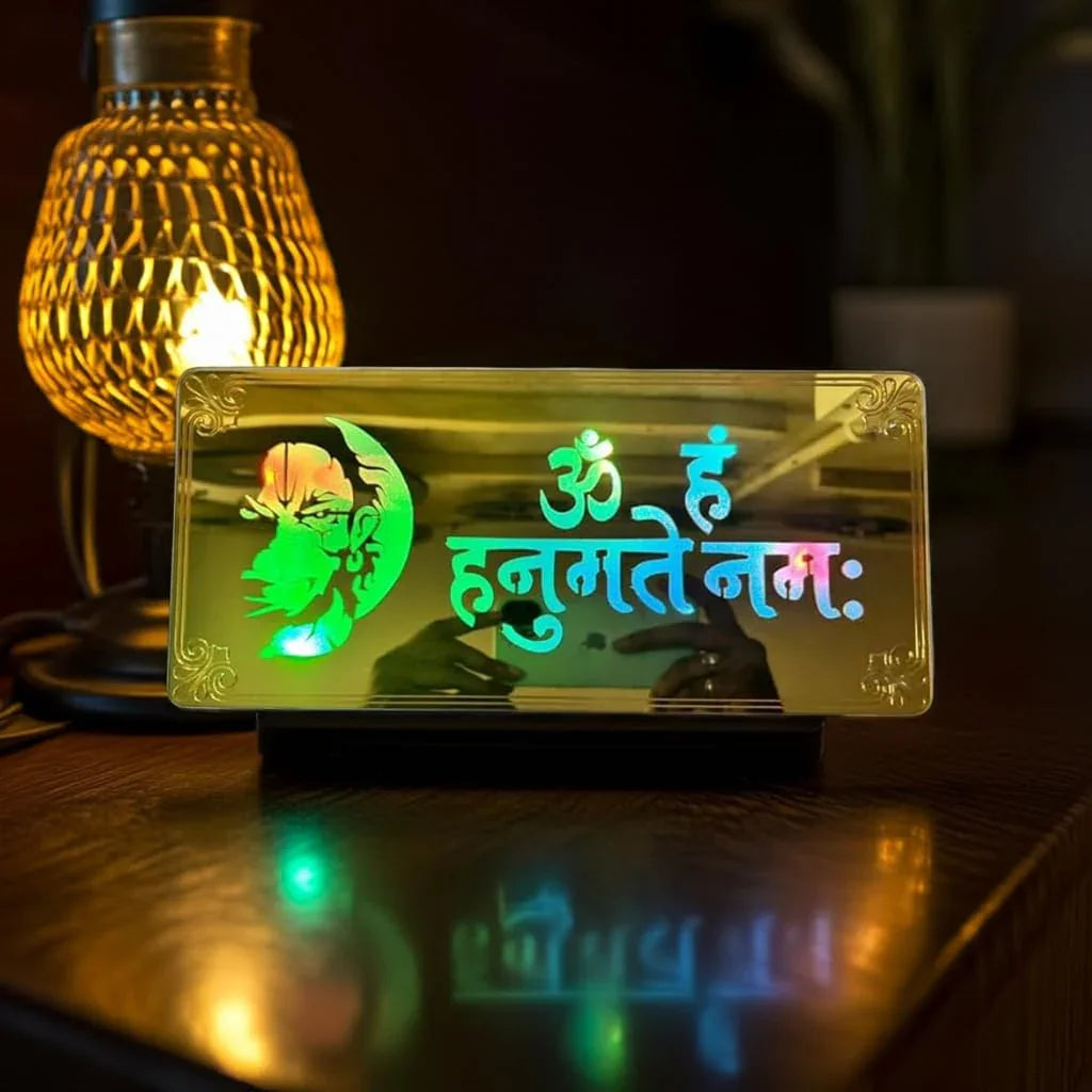 Gold Diwali Gift Item Decorative Light Om Hanumante Namaha Red Green Blue Light Blinking - Gift With Smile