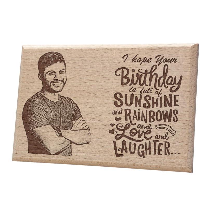 Personalized Wooden Engraved Birthday Frame With Picture (5x4 Inches, Wood), Tabletop Rectangular - Gift With Smile