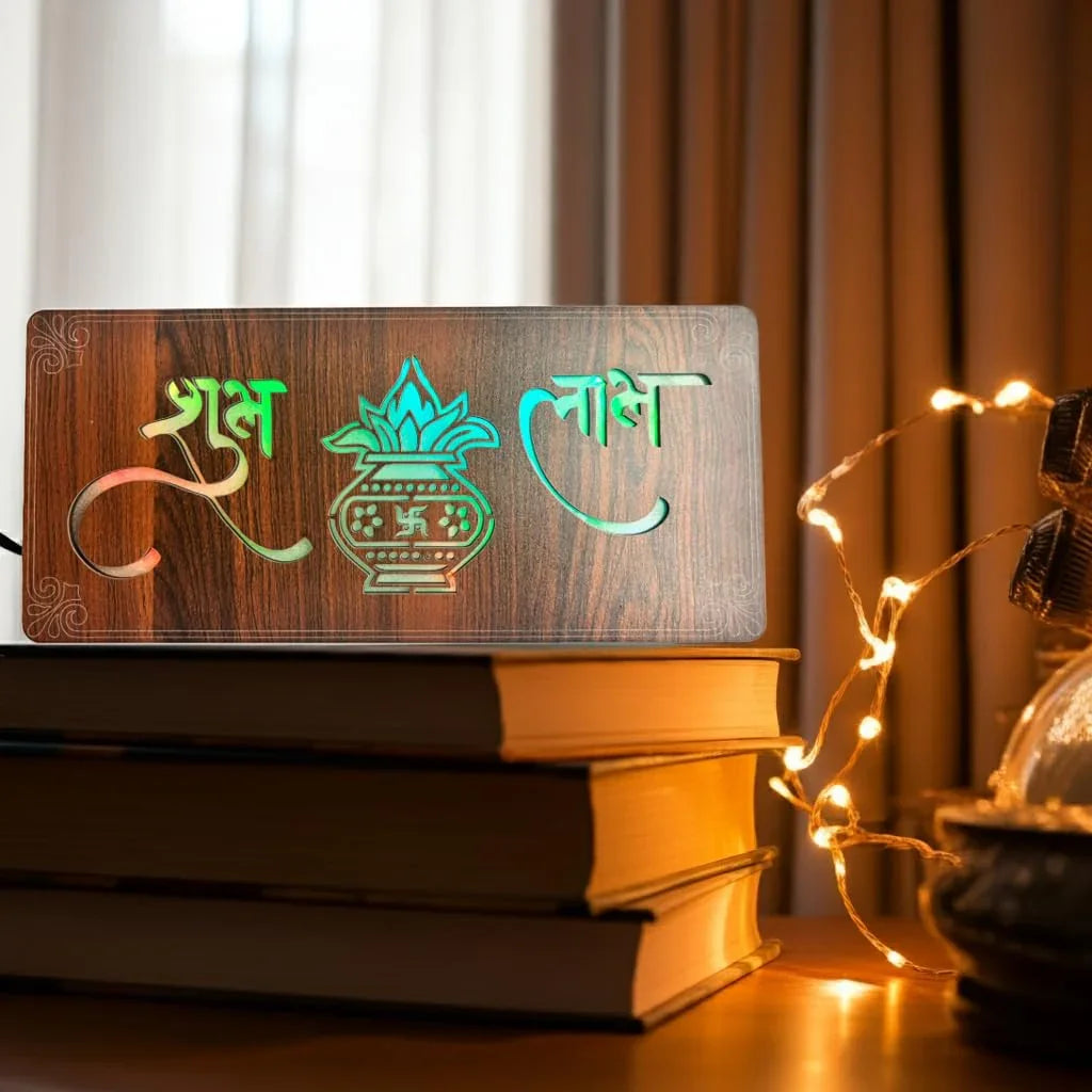 Diwali Gift Item Decorative Light Subh Labh Red Green Blue Light Blinking - Gift With Smile