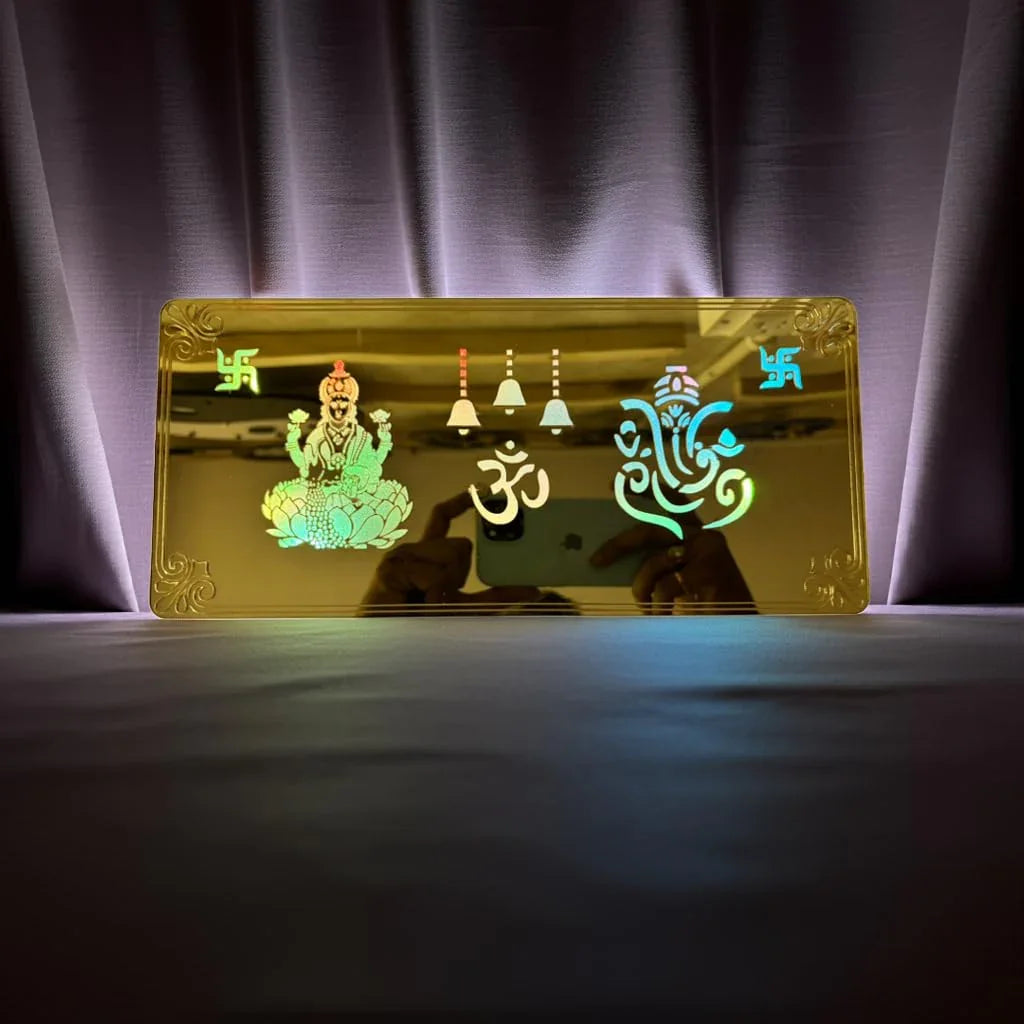 Gold Diwali Gift Item Decorative Light Lakshmi Ganesh Red Green Blue Light Blinking - Gift With Smile