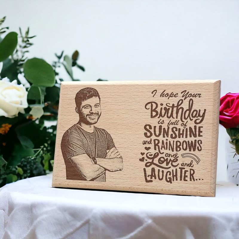Personalized Wooden Engraved Birthday Frame With Picture (5x4 Inches, Wood), Tabletop Rectangular