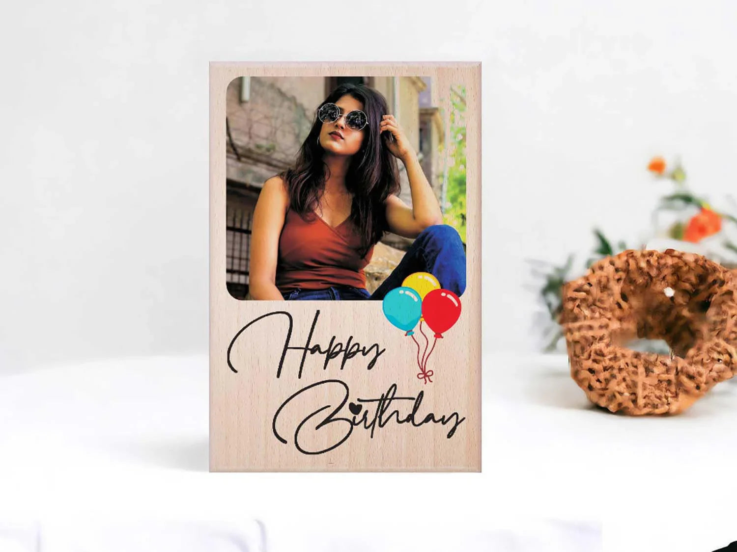 Personalized Wooden Engraved Birthday Frame With Picture (5x4 Inches, Wood), Tabletop Rectangular - Gift With Smile