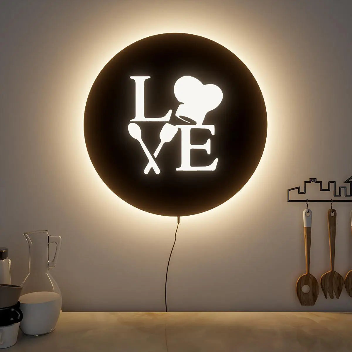 Love for Cooking Backlit Wall Art for Kitchen Decor with Remote