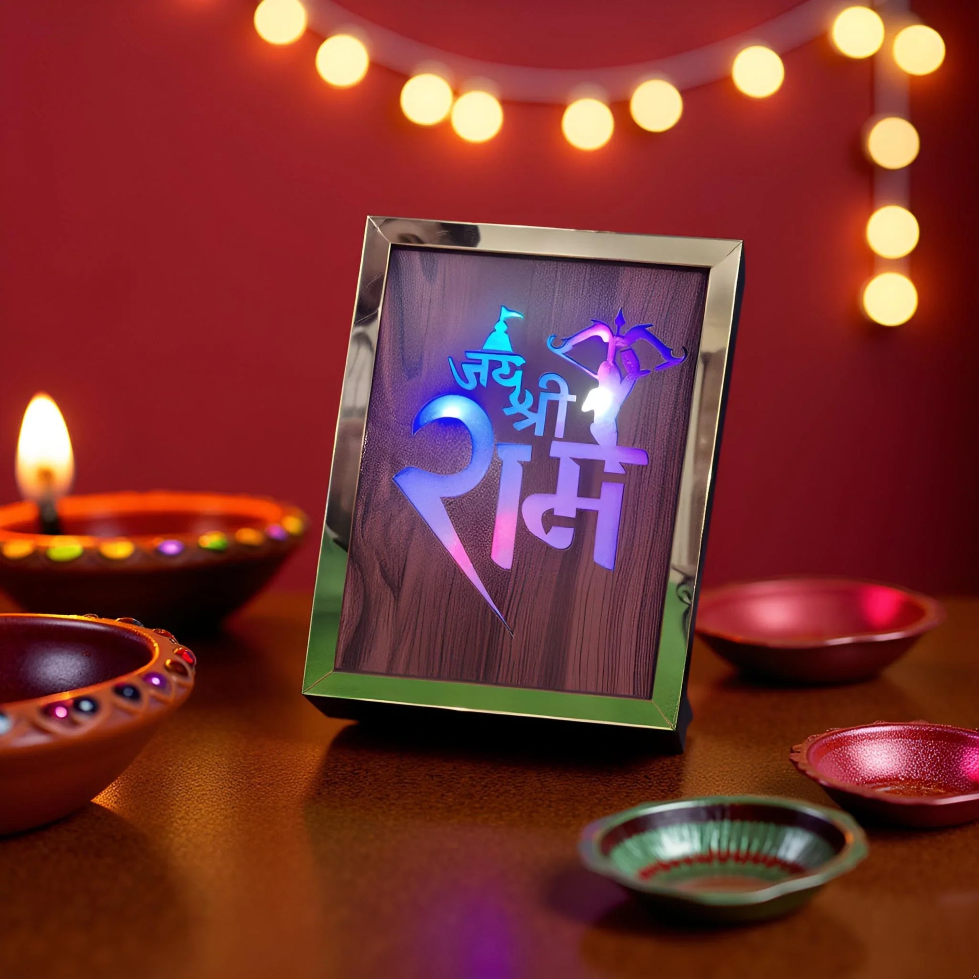 Diwali Gift Item Decorative Light Jai Shree Ram Red Green Blue Light Blinking - Gift With Smile