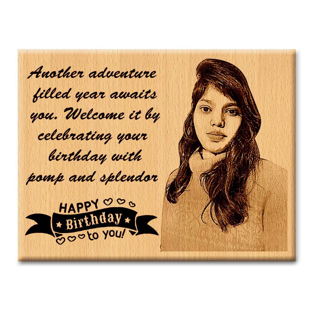 Personalized Wooden Engraved Birthday Frame With Picture (5x4 Inches, Wood), Tabletop Rectangular - Gift With Smile